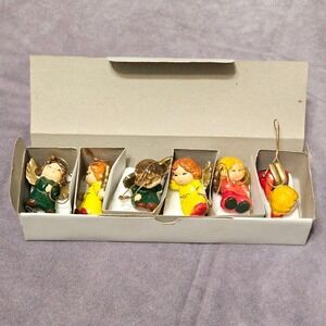 Ceramic Angels Hanging Tree Ornaments Christmas 1978 Enesco Set of 6